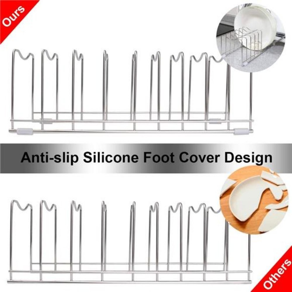 Pot and Pan Lid Holder Kitchen Pot Lid Rack, (1 PCS, 4 Silicone Foot Covers)